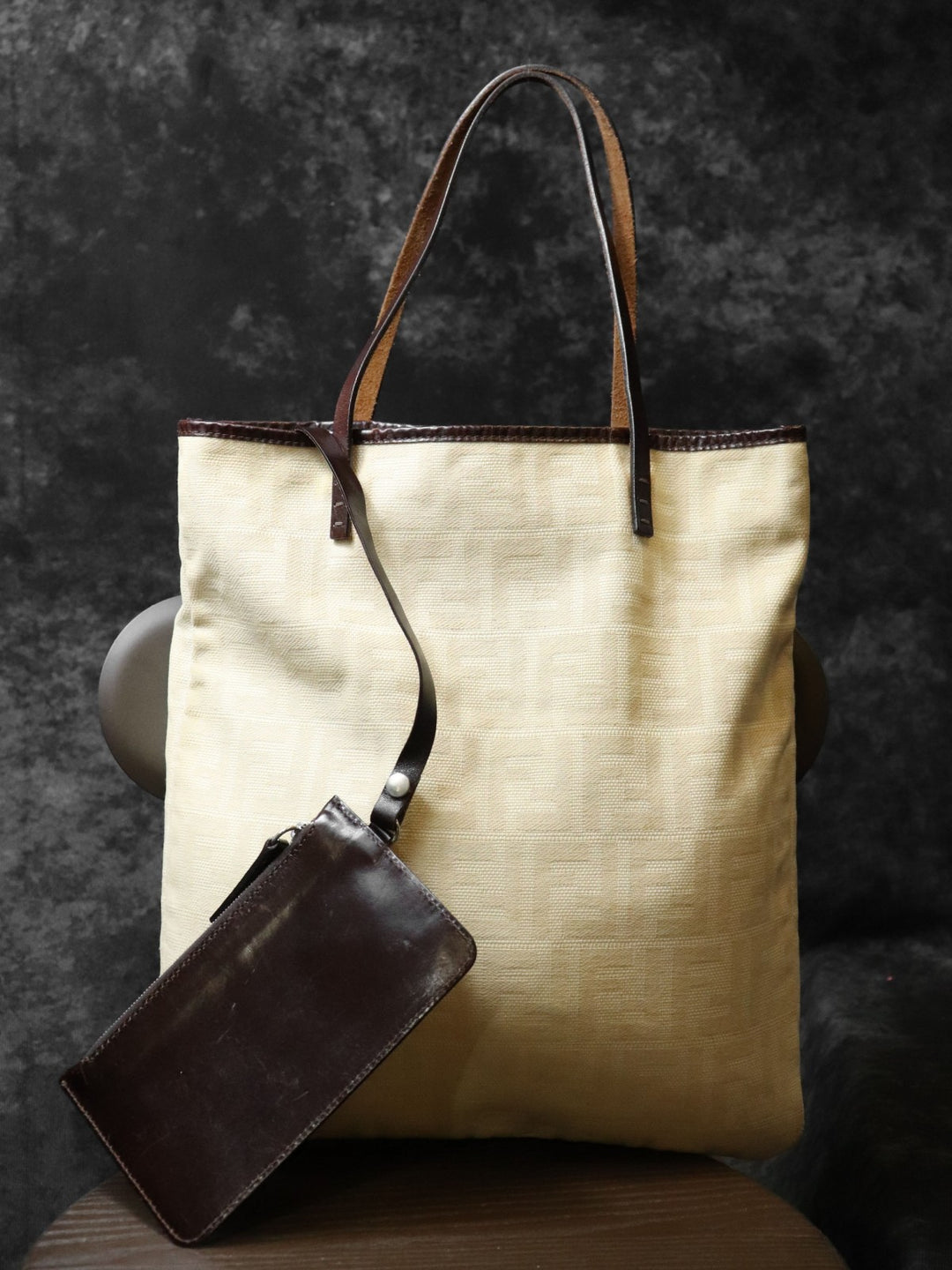 FENDI フェンディ 86160440002 ズッカ トートバッグ ポーチ付き キャンバス/レザー ベージュ アイボリー
