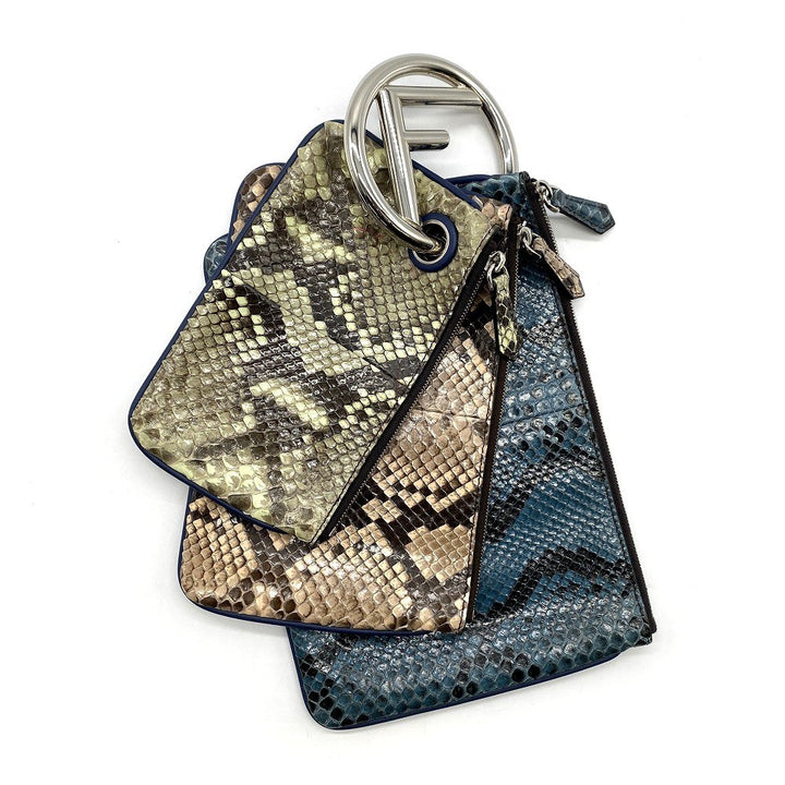 FENDI フェンディ 8BS001 トリプレット パイソン クラッチバッグ ポーチ パイソン ブラウン ブルー