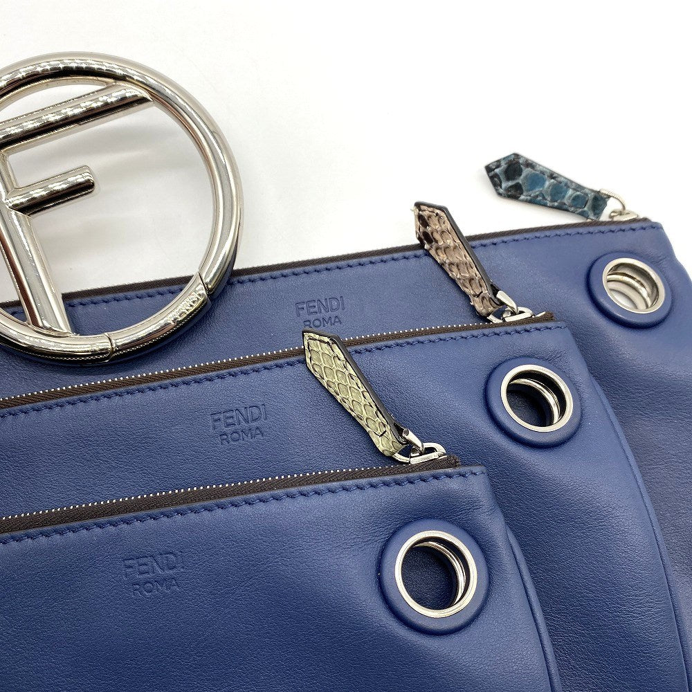 FENDI フェンディ 8BS001 トリプレット パイソン クラッチバッグ ポーチ パイソン ブラウン ブルー