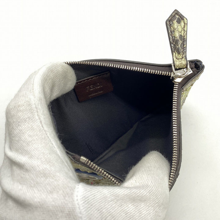 FENDI フェンディ 8BS001 トリプレット パイソン クラッチバッグ ポーチ パイソン ブラウン ブルー