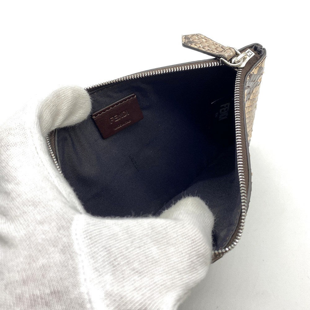 FENDI フェンディ 8BS001 トリプレット パイソン クラッチバッグ ポーチ パイソン ブラウン ブルー