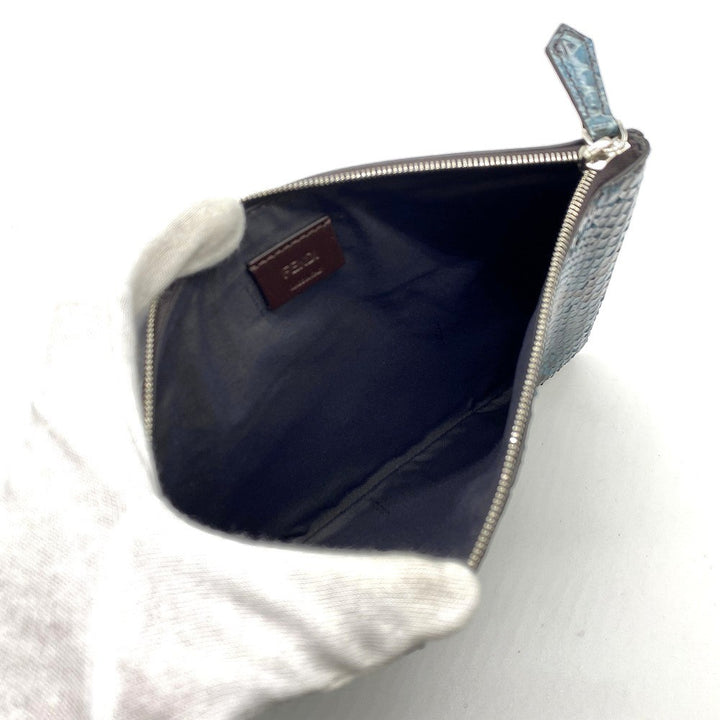 FENDI フェンディ 8BS001 トリプレット パイソン クラッチバッグ ポーチ パイソン ブラウン ブルー
