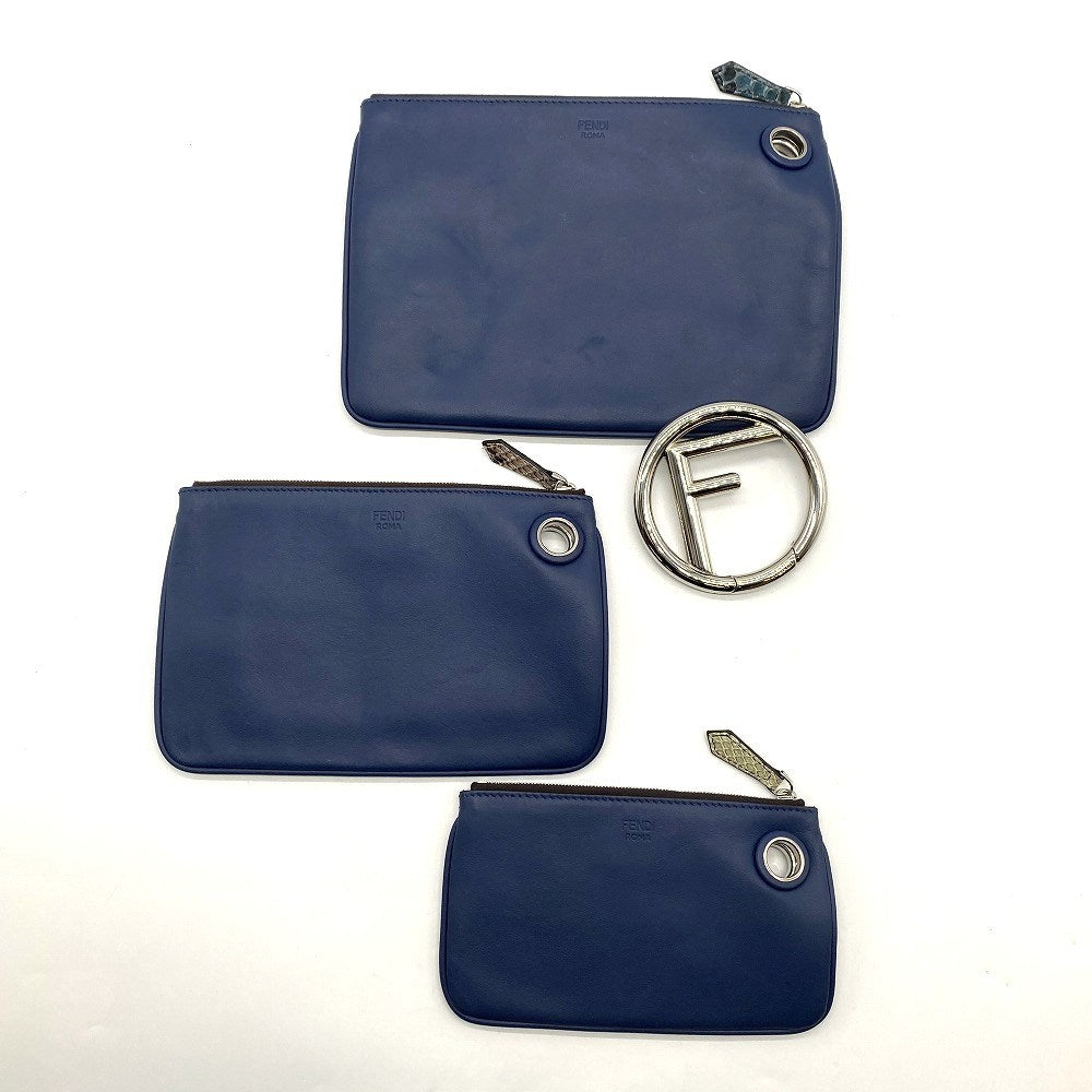FENDI フェンディ 8BS001 トリプレット パイソン クラッチバッグ ポーチ パイソン ブラウン ブルー