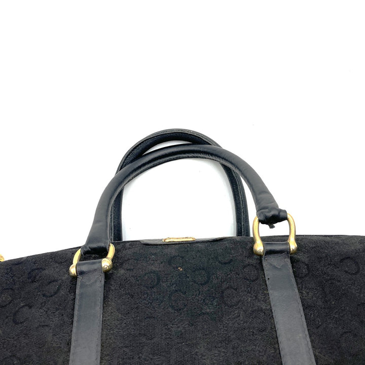 CELINE セリーヌ Cマカダム ボストンバッグ ハンドバッグ キャンバス レザー ブラック オールド ヴィンテージ