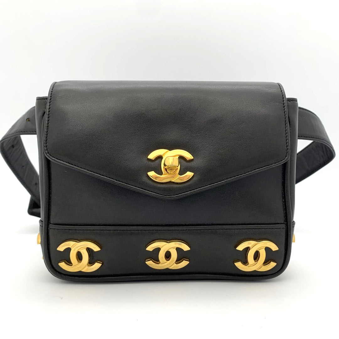 CHANEL シャネル ウエストバッグ トリプル ココマーク レザー ブラック