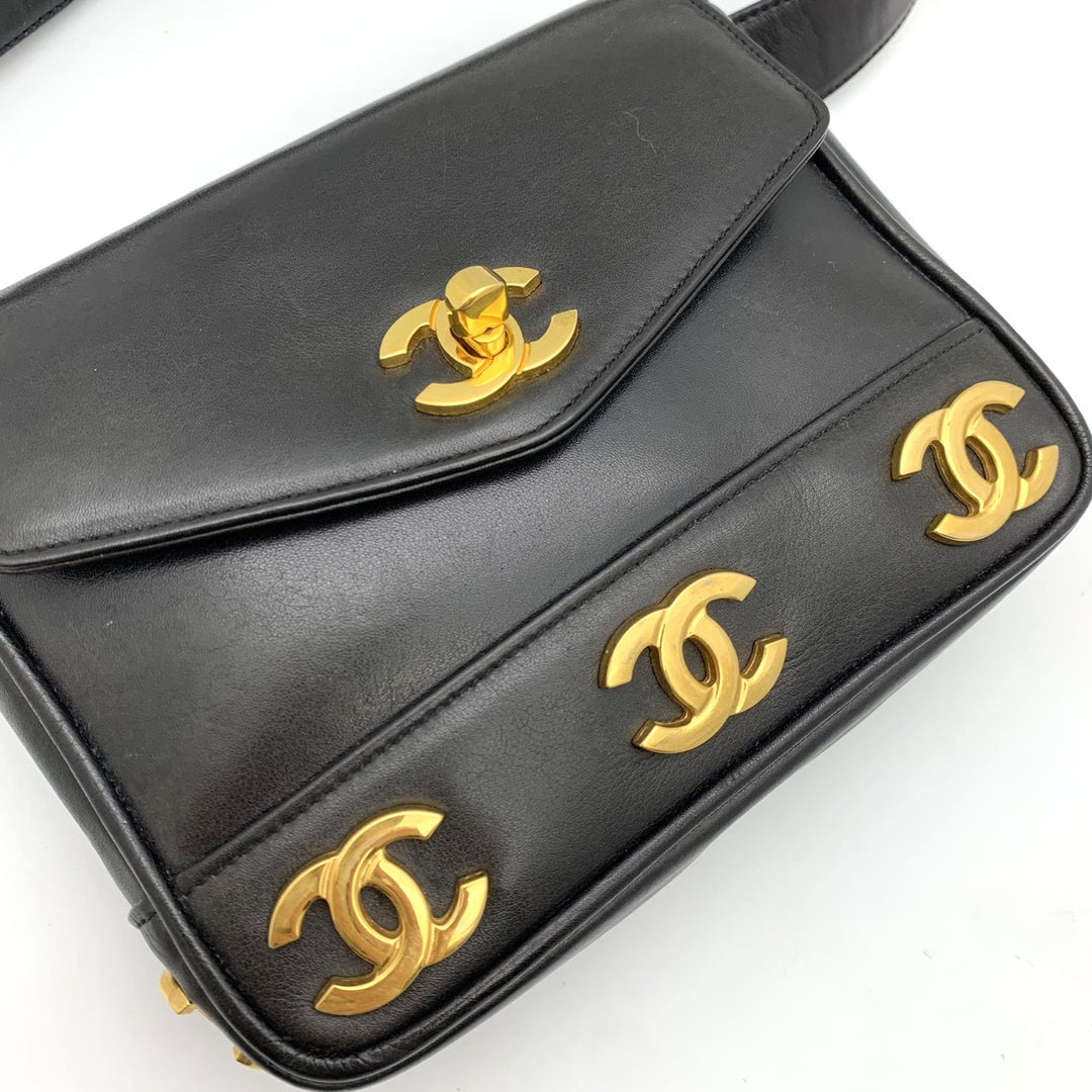 CHANEL シャネル ウエストバッグ トリプル ココマーク レザー ブラック