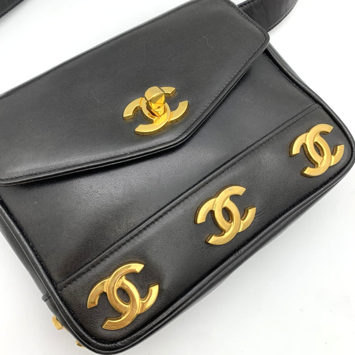 CHANEL シャネル ウエストバッグ トリプル ココマーク レザー ブラック