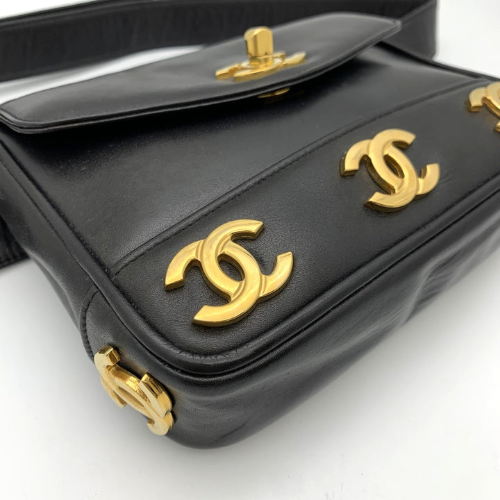 CHANEL シャネル ウエストバッグ トリプル ココマーク レザー ブラック