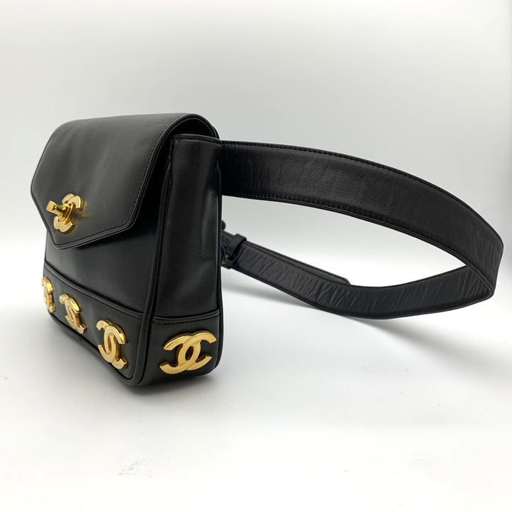CHANEL シャネル ウエストバッグ トリプル ココマーク レザー ブラック