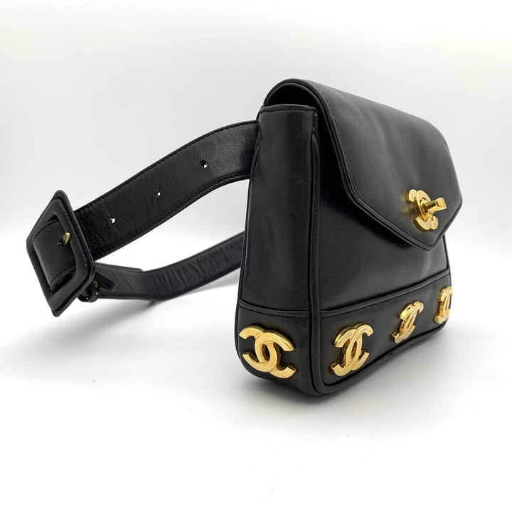 CHANEL シャネル ウエストバッグ トリプル ココマーク レザー ブラック