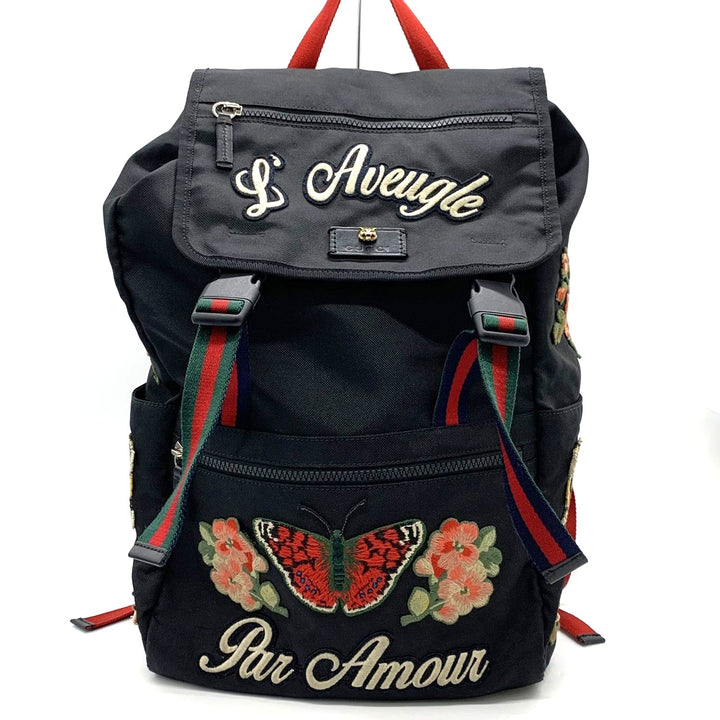 GUCCI グッチ 450982 リュック・デイパック 刺繍 バックパック キャットヘッド ワッペン タイガー バタフライ フラワー ナイロン ブラック