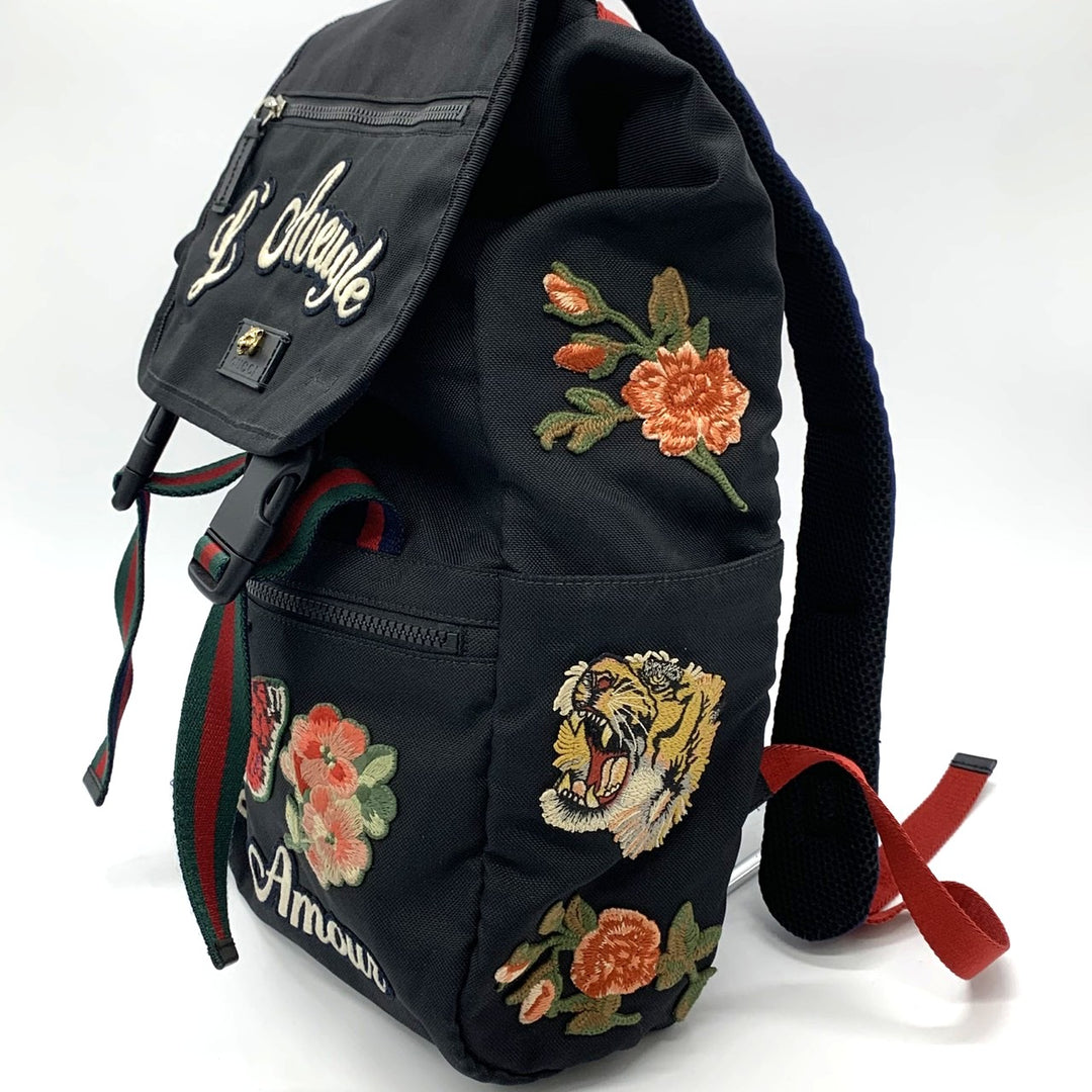 GUCCI グッチ 450982 リュック・デイパック 刺繍 バックパック キャットヘッド ワッペン タイガー バタフライ フラワー ナイロン ブラック