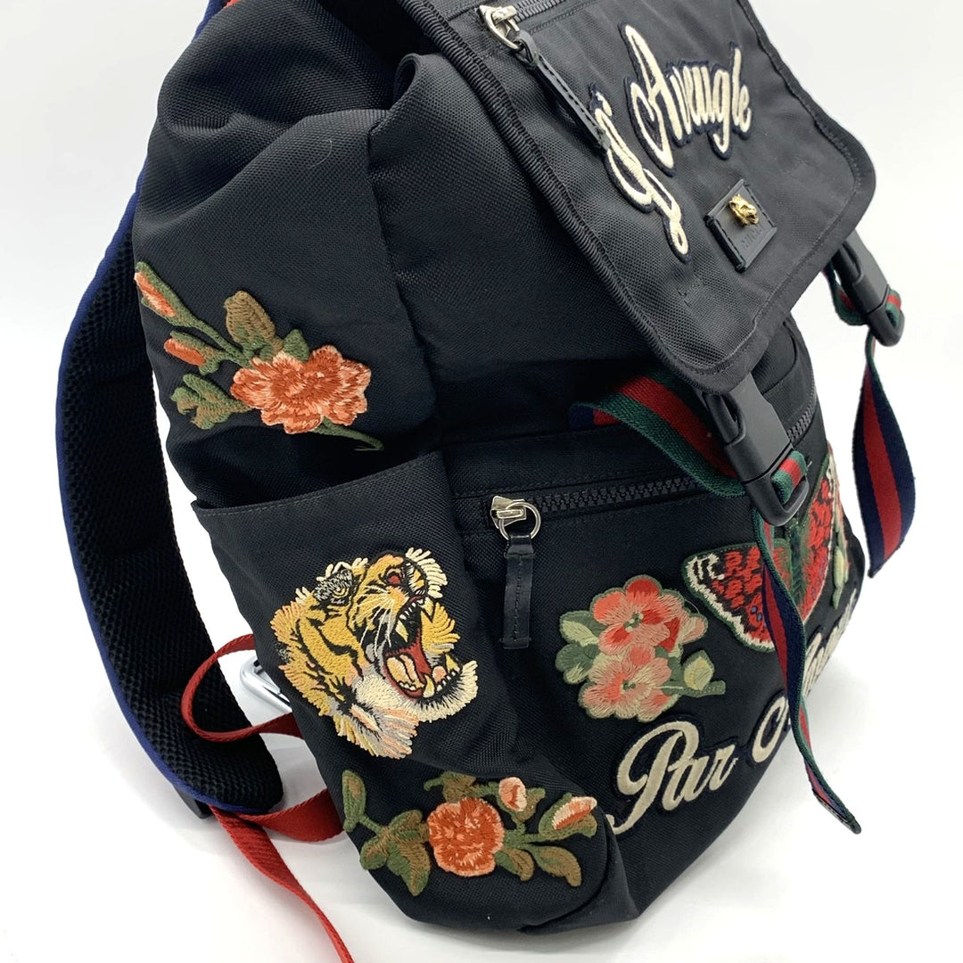 GUCCI グッチ 450982 リュック・デイパック 刺繍 バックパック キャットヘッド ワッペン タイガー バタフライ フラワー ナイロン ブラック