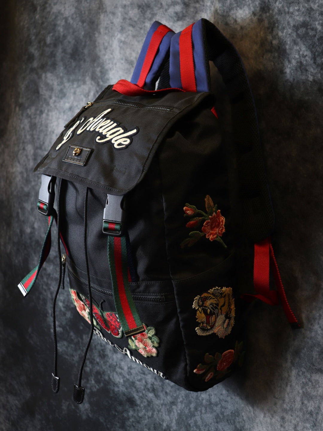 GUCCI グッチ 450982 リュック・デイパック 刺繍 バックパック キャットヘッド ワッペン タイガー バタフライ フラワー ナイロン ブラック