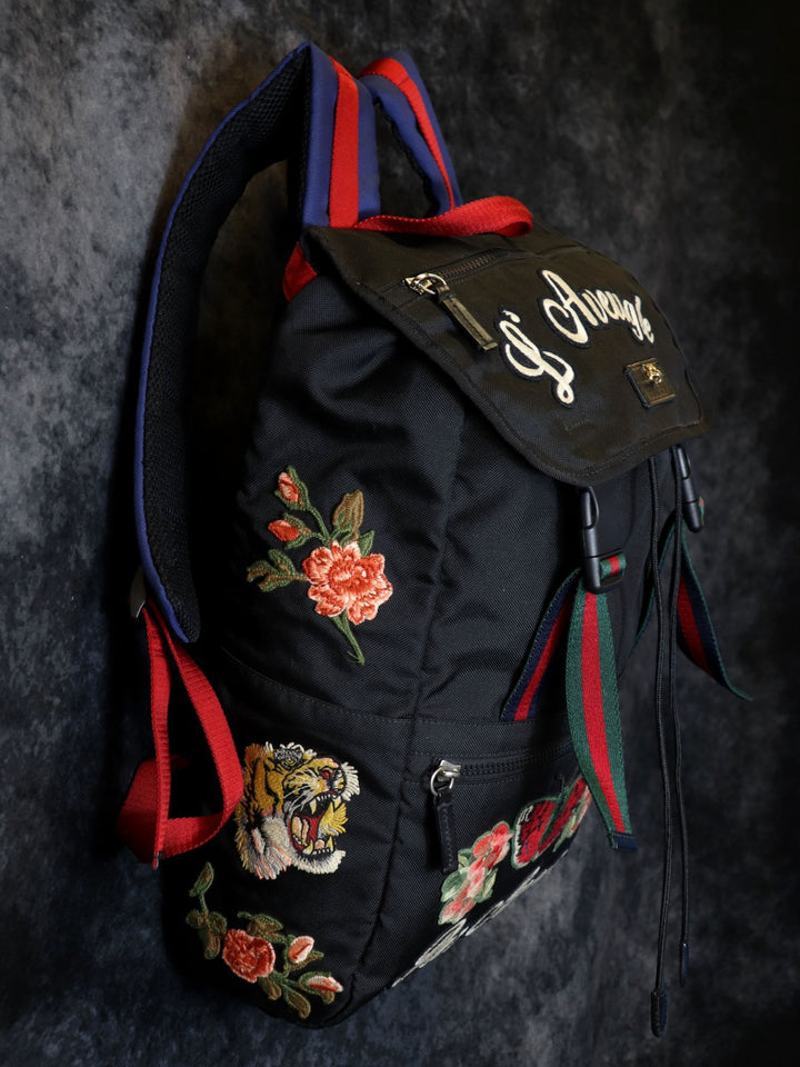 GUCCI グッチ 450982 リュック・デイパック 刺繍 バックパック キャットヘッド ワッペン タイガー バタフライ フラワー ナイロン ブラック