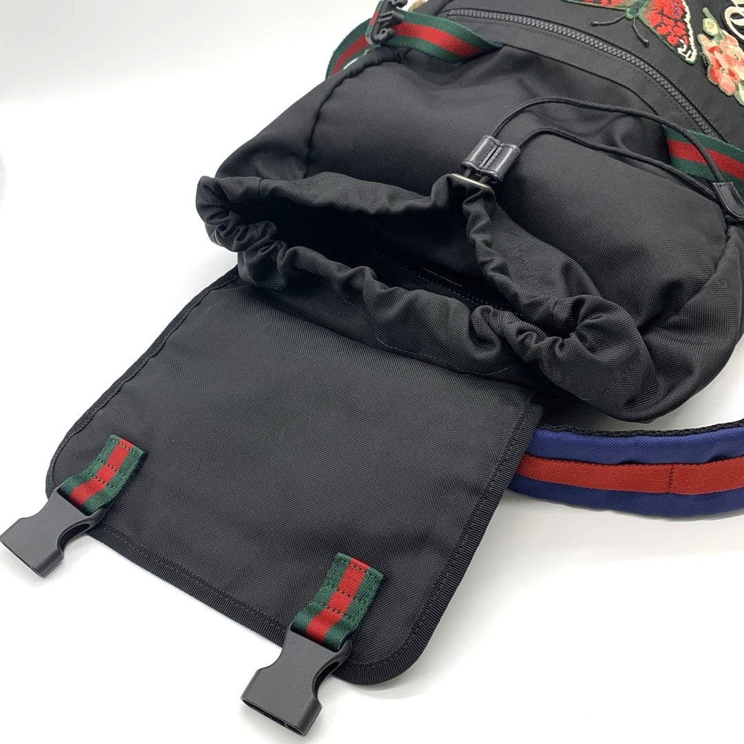 GUCCI グッチ 450982 リュック・デイパック 刺繍 バックパック キャットヘッド ワッペン タイガー バタフライ フラワー ナイロン ブラック