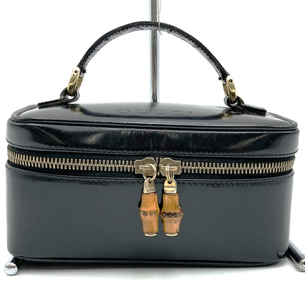 GUCCI グッチ バンブー ポーチ 小物入れ メイクBOX バニティバック パテントレザー ブラック