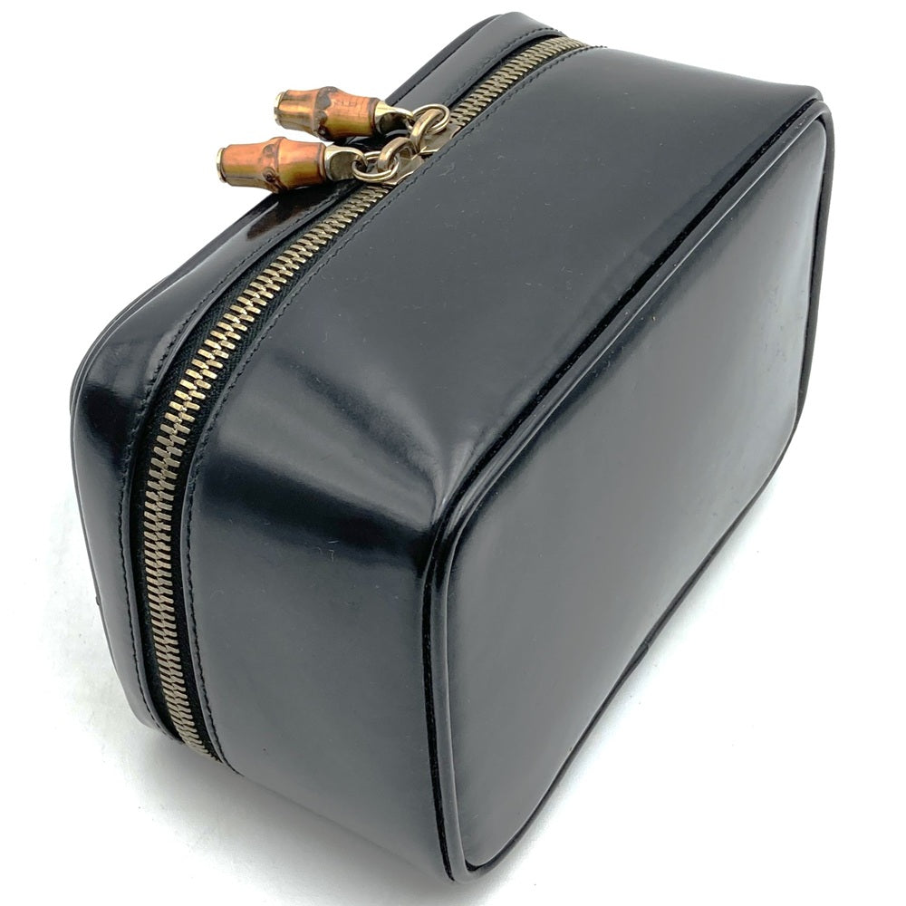 GUCCI グッチ バンブー ポーチ 小物入れ メイクBOX バニティバック パテントレザー ブラック