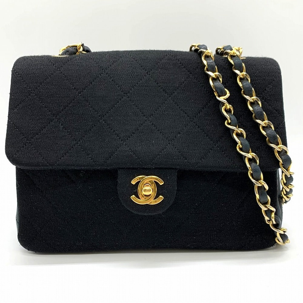 CHANEL シャネル チェーンショルダーバッグ マトラッセ ヴィンテージ コットンジャージ/レザー ブラック 黒 ゴールド金具