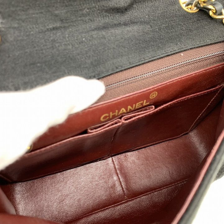 CHANEL シャネル チェーンショルダーバッグ マトラッセ ヴィンテージ コットンジャージ/レザー ブラック 黒 ゴールド金具