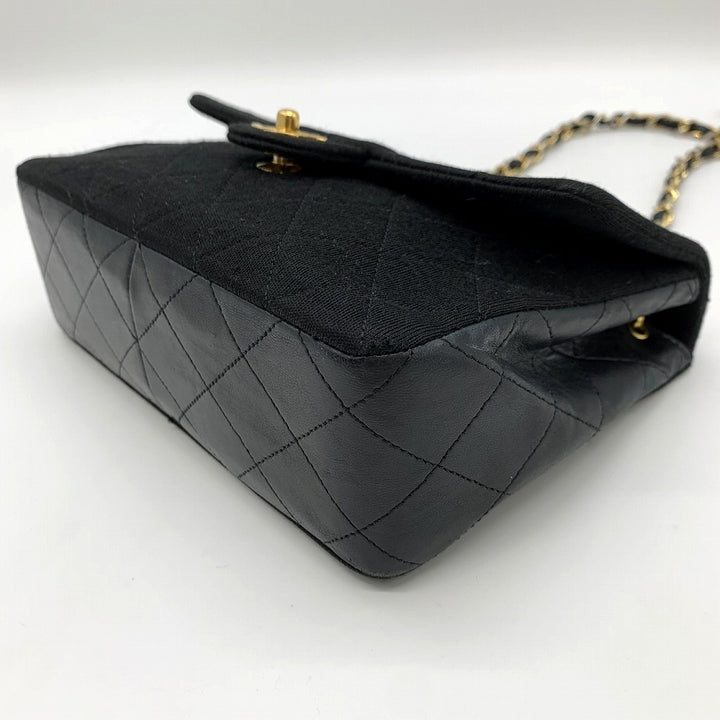 CHANEL シャネル チェーンショルダーバッグ マトラッセ ヴィンテージ コットンジャージ/レザー ブラック 黒 ゴールド金具
