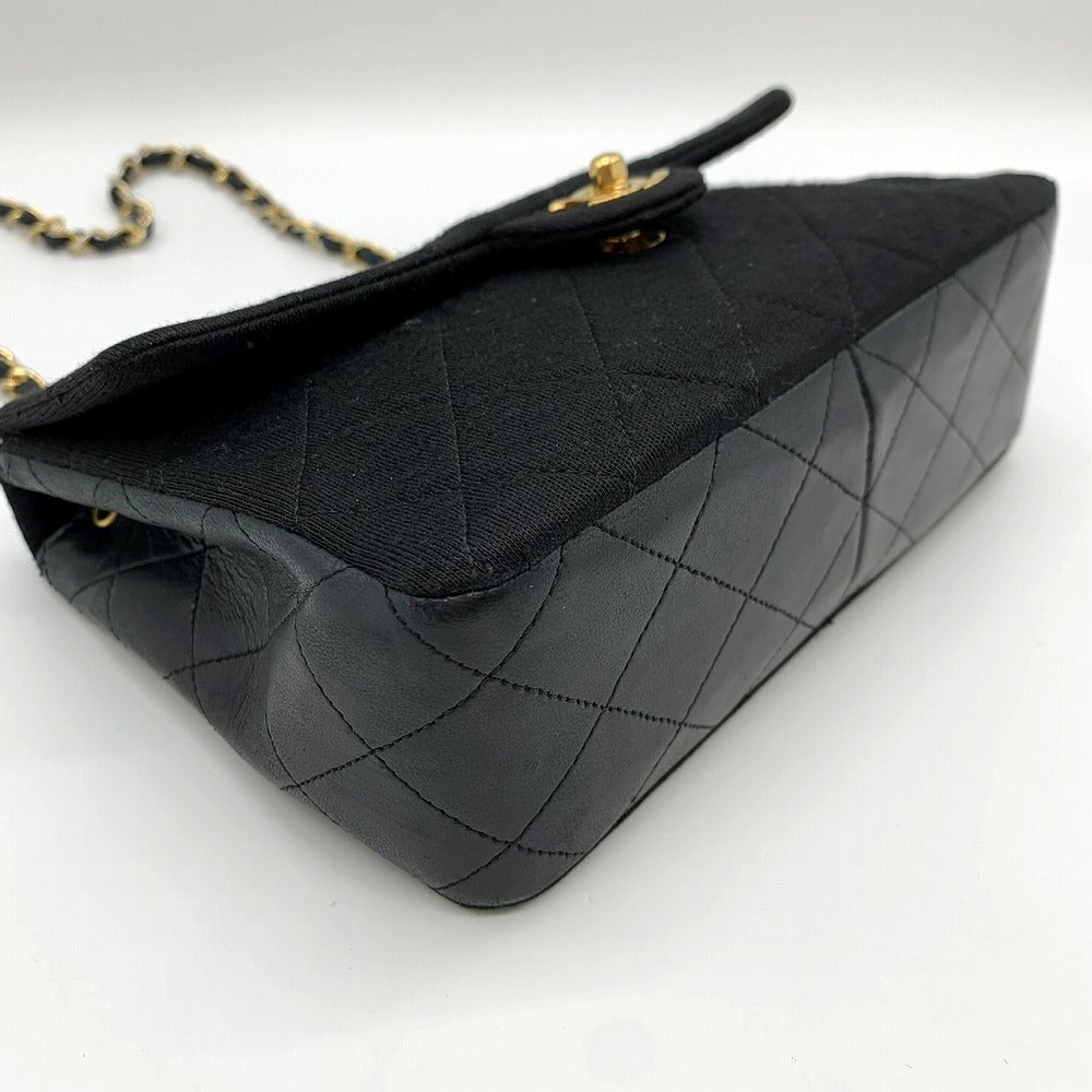 CHANEL シャネル チェーンショルダーバッグ マトラッセ ヴィンテージ コットンジャージ/レザー ブラック 黒 ゴールド金具