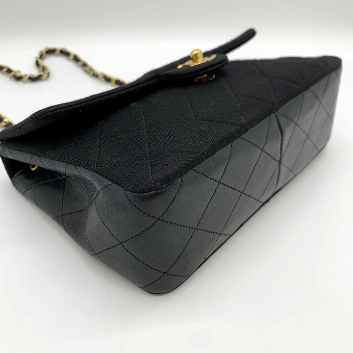 CHANEL シャネル チェーンショルダーバッグ マトラッセ ヴィンテージ コットンジャージ/レザー ブラック 黒 ゴールド金具