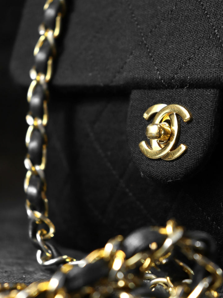 CHANEL シャネル チェーンショルダーバッグ マトラッセ ヴィンテージ コットンジャージ/レザー ブラック 黒 ゴールド金具