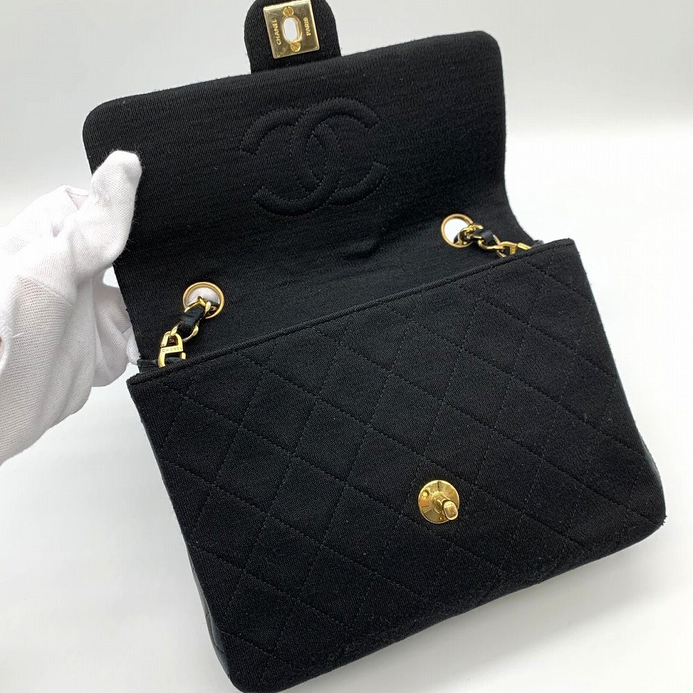 CHANEL シャネル チェーンショルダーバッグ マトラッセ ヴィンテージ コットンジャージ/レザー ブラック 黒 ゴールド金具