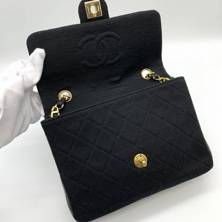 CHANEL シャネル チェーンショルダーバッグ マトラッセ ヴィンテージ コットンジャージ/レザー ブラック 黒 ゴールド金具