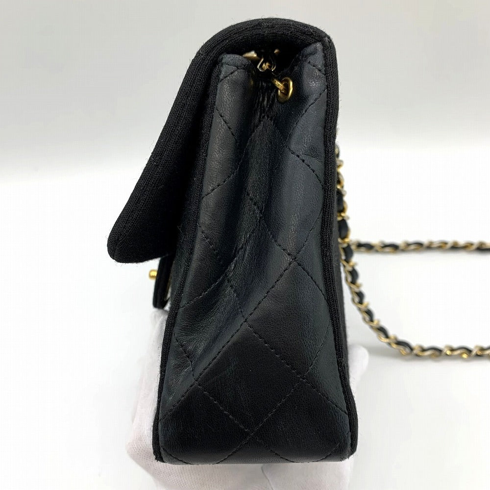 CHANEL シャネル チェーンショルダーバッグ マトラッセ ヴィンテージ コットンジャージ/レザー ブラック 黒 ゴールド金具