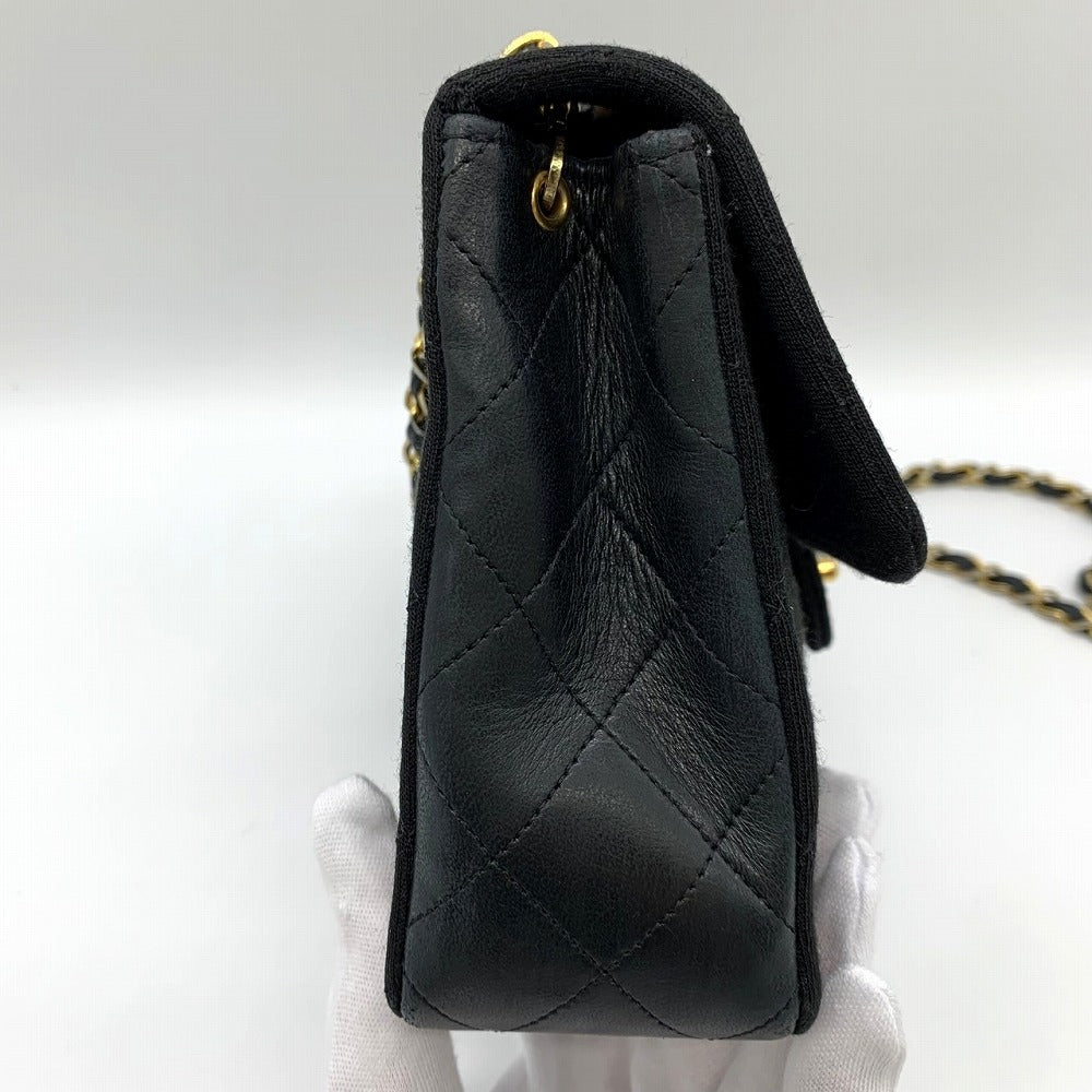 CHANEL シャネル チェーンショルダーバッグ マトラッセ ヴィンテージ コットンジャージ/レザー ブラック 黒 ゴールド金具