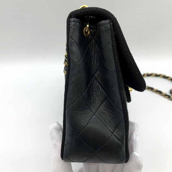 CHANEL シャネル チェーンショルダーバッグ マトラッセ ヴィンテージ コットンジャージ/レザー ブラック 黒 ゴールド金具