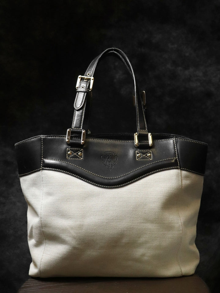 GUCCI グッチ 141432 トートバッグ キャンバス/レザー 生成り ベージュ ブラック
