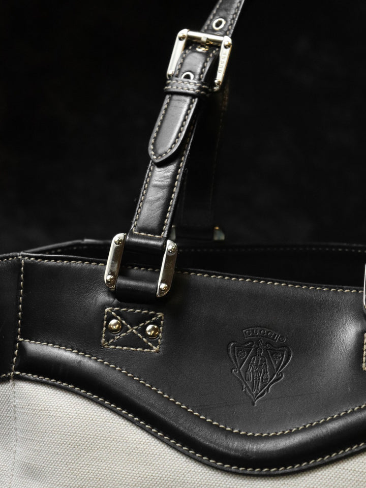 GUCCI グッチ 141432 トートバッグ キャンバス/レザー 生成り ベージュ ブラック