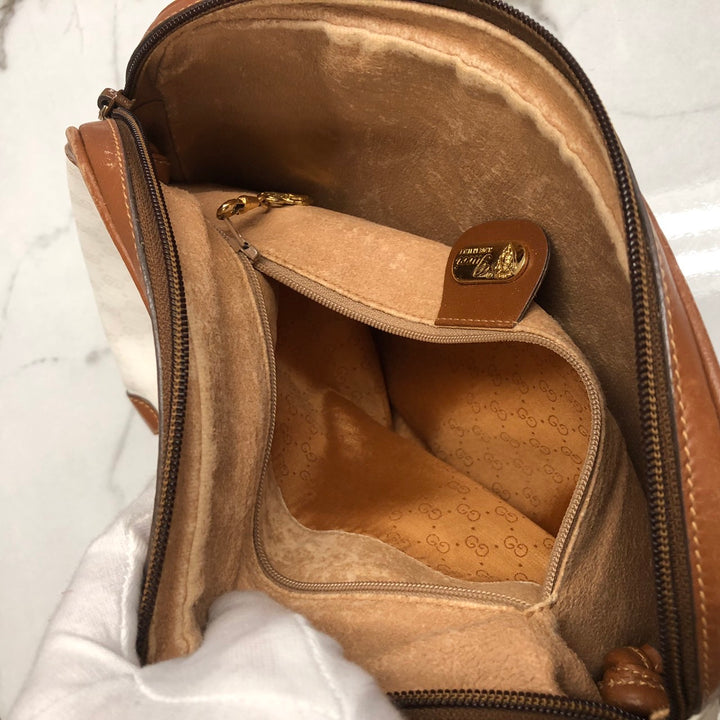 GUCCI オールドグッチ 0001 104 0558 ショルダーバッグ ホワイト ブラウン マイクロGG PVC×レザー ブランド 訳あり