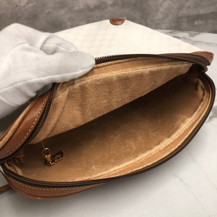 GUCCI オールドグッチ 0001 104 0558 ショルダーバッグ ホワイト ブラウン マイクロGG PVC×レザー ブランド 訳あり