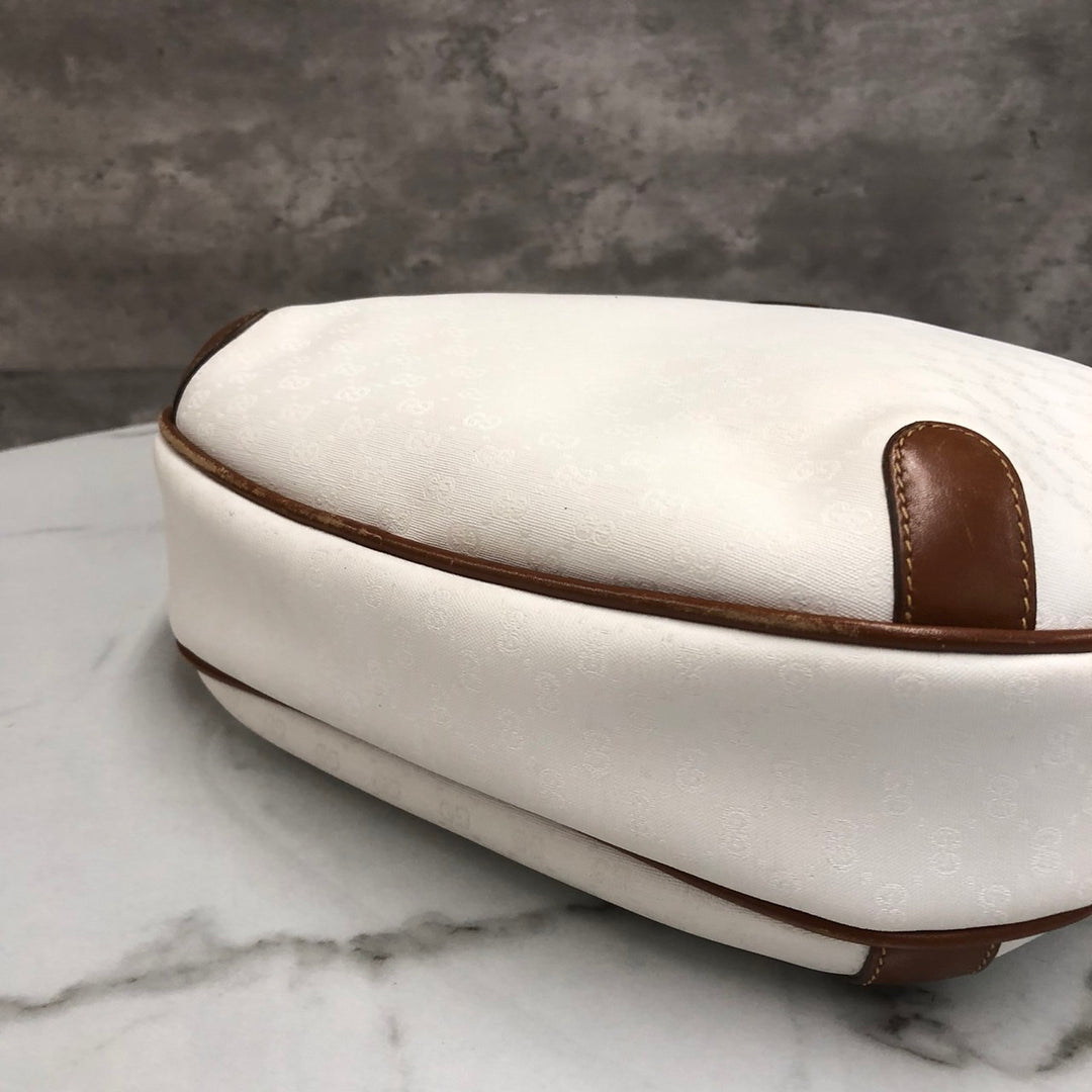 GUCCI オールドグッチ 0001 104 0558 ショルダーバッグ ホワイト ブラウン マイクロGG PVC×レザー ブランド 訳あり