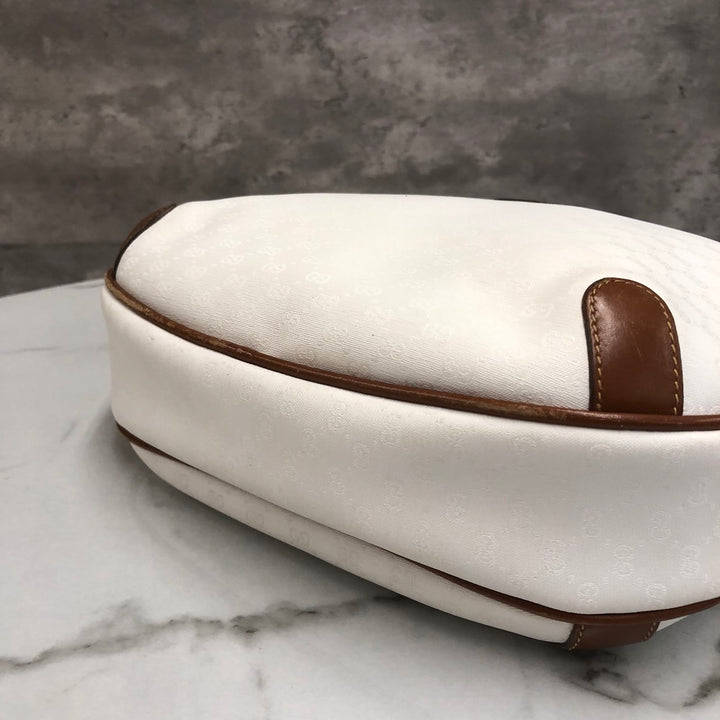 GUCCI オールドグッチ 0001 104 0558 ショルダーバッグ ホワイト ブラウン マイクロGG PVC×レザー ブランド 訳あり