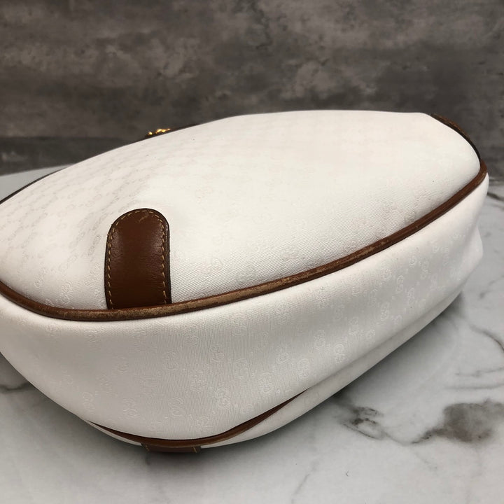 GUCCI オールドグッチ 0001 104 0558 ショルダーバッグ ホワイト ブラウン マイクロGG PVC×レザー ブランド 訳あり