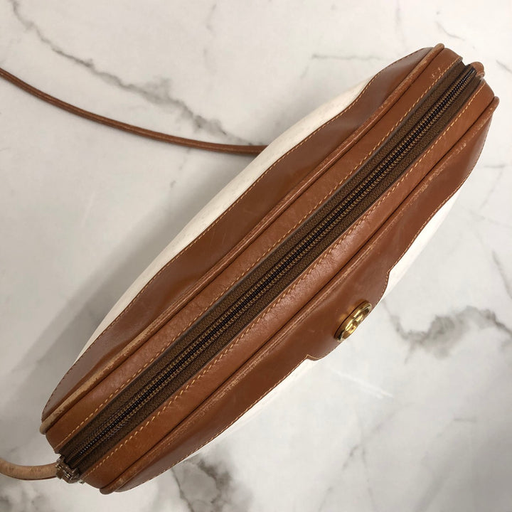 GUCCI オールドグッチ 0001 104 0558 ショルダーバッグ ホワイト ブラウン マイクロGG PVC×レザー ブランド 訳あり