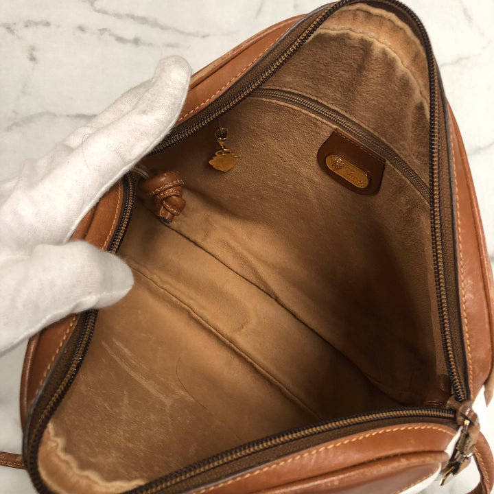 GUCCI オールドグッチ 0001 104 0558 ショルダーバッグ ホワイト ブラウン マイクロGG PVC×レザー ブランド 訳あり
