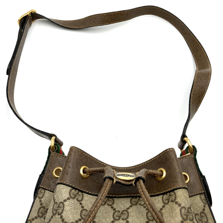 GUCCI グッチ ショルダーバッグ 巾着型 シェリー GGスプリーム レザー オールド ヴィンテージ