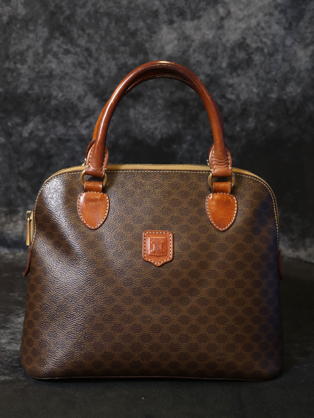 CELINE セリーヌ DM95 ハンドバッグ マカダム PVC レザー ブラウン ヴィンテージ ブランド