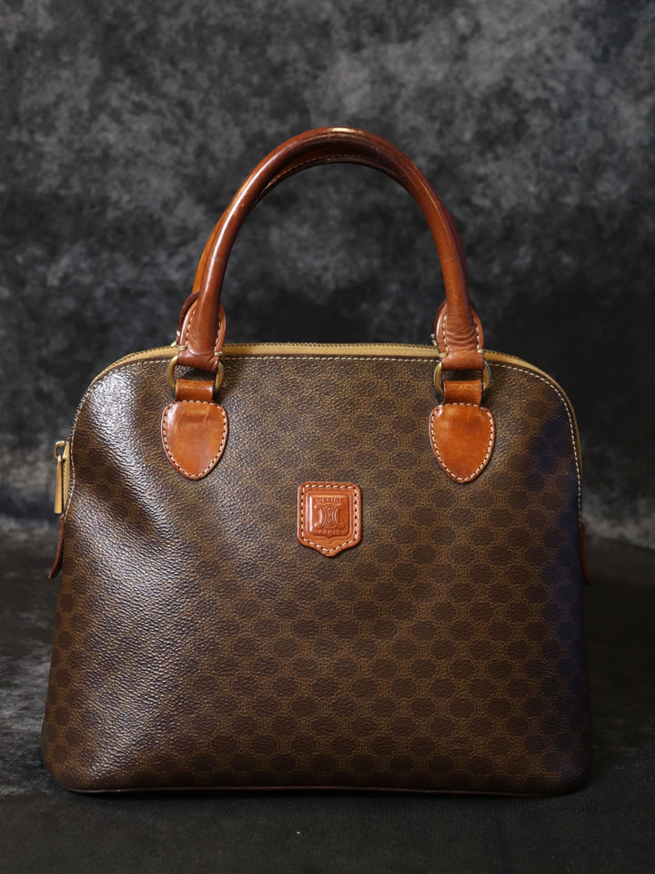 CELINE セリーヌ DM95 ハンドバッグ マカダム PVC レザー ブラウン ヴィンテージ ブランド