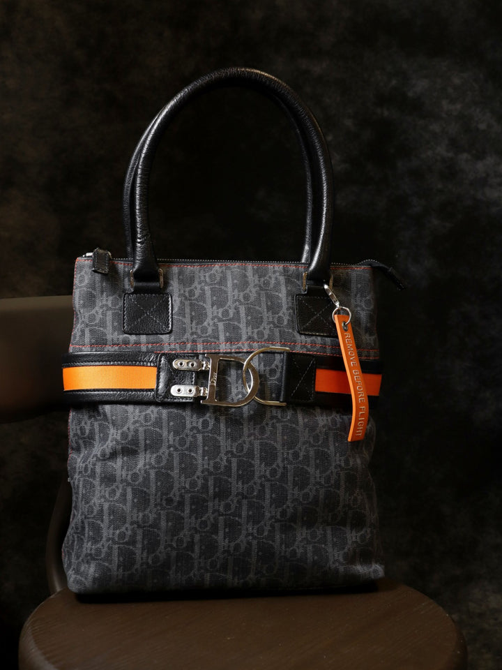 Dior ディオール トートバッグ トロッター フライトライン ネイビー/オレンジ キャンバス レザー