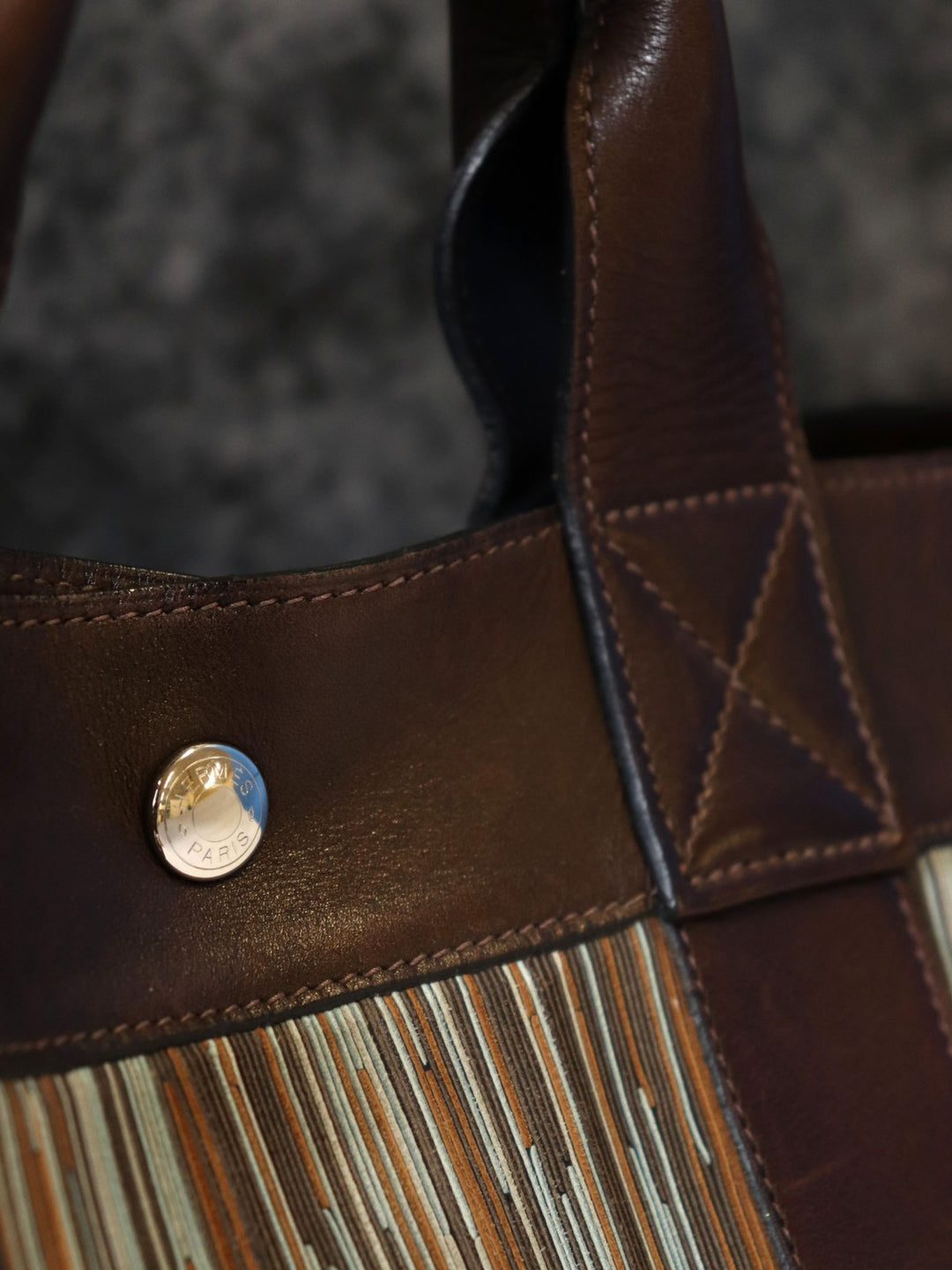 HERMES エルメス フールトゥMM ヴィブラート トートバッグ □E刻印 ビジネス A4入る レザー ブラウン ブルー
