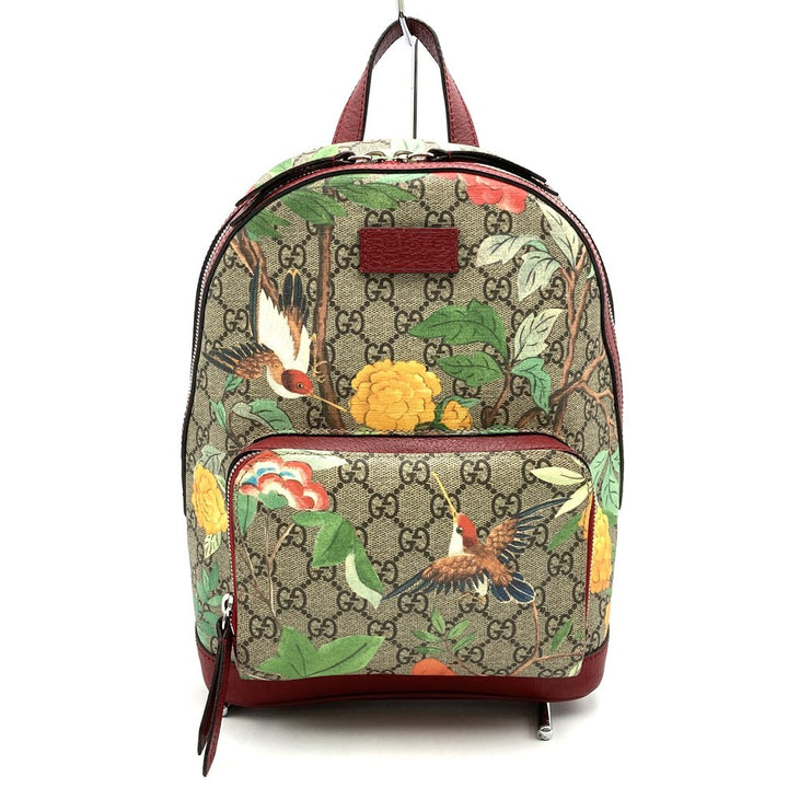GUCCI グッチ 2016春夏ティアン 427042 リュック・デイパック 鳥花 マルチカラー グリーン/イエロー/レッド GGスプリームキャンバス/レザー