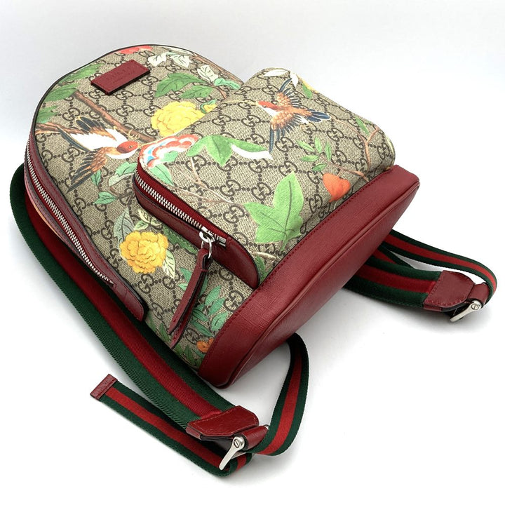 GUCCI グッチ 2016春夏ティアン 427042 リュック・デイパック 鳥花 マルチカラー グリーン/イエロー/レッド GGスプリームキャンバス/レザー