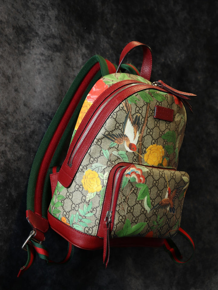 GUCCI グッチ 2016春夏ティアン 427042 リュック・デイパック 鳥花 マルチカラー グリーン/イエロー/レッド GGスプリームキャンバス/レザー